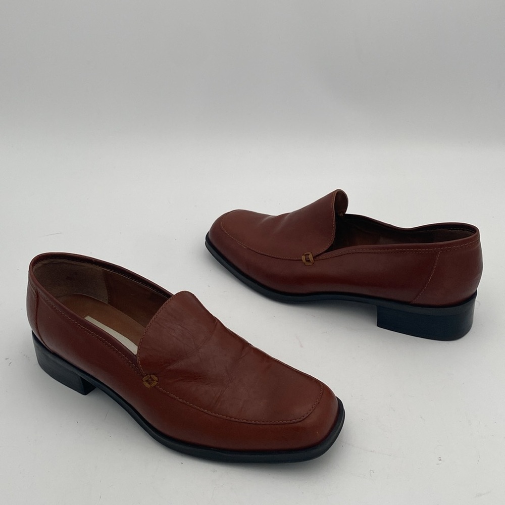 Vintage Calico Classic Brown Leather Loafers women 7.5M retro Y2K casual office